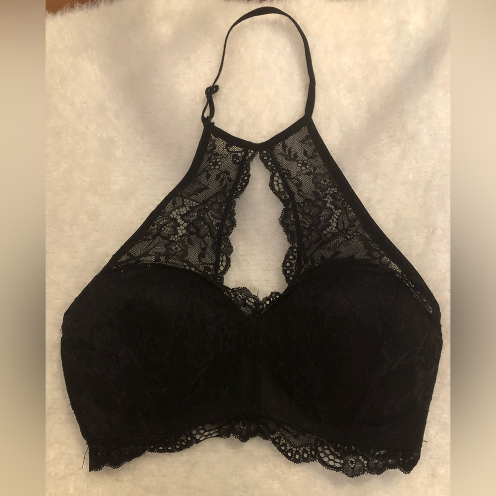 Black lace halter bra